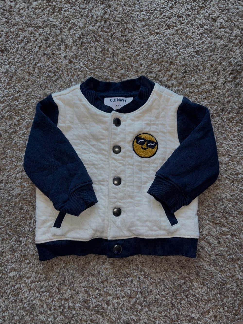 Old Navy White & Navy Quilted Baby Jacket with Sunglasses Patch